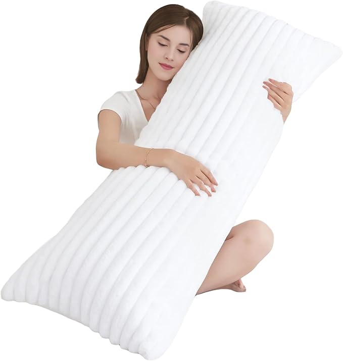 Full Body Pillow with Fluffy Stripe Faux Fur Removable Cover, Long Bed Pillow by Memfydu