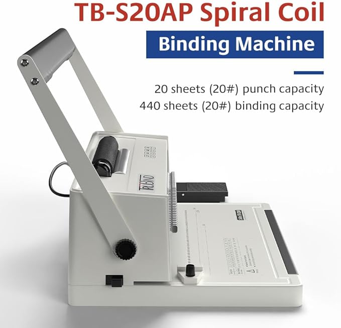 TruBind Coil Binding Machine with Electric Coil Inserter and Foot Pedal | 20 Sheet Punch Capacity | Bind up to 440 Sheets | 46 Fully Disengageable Dies | 4:1 Pitch | 2-Year Warranty