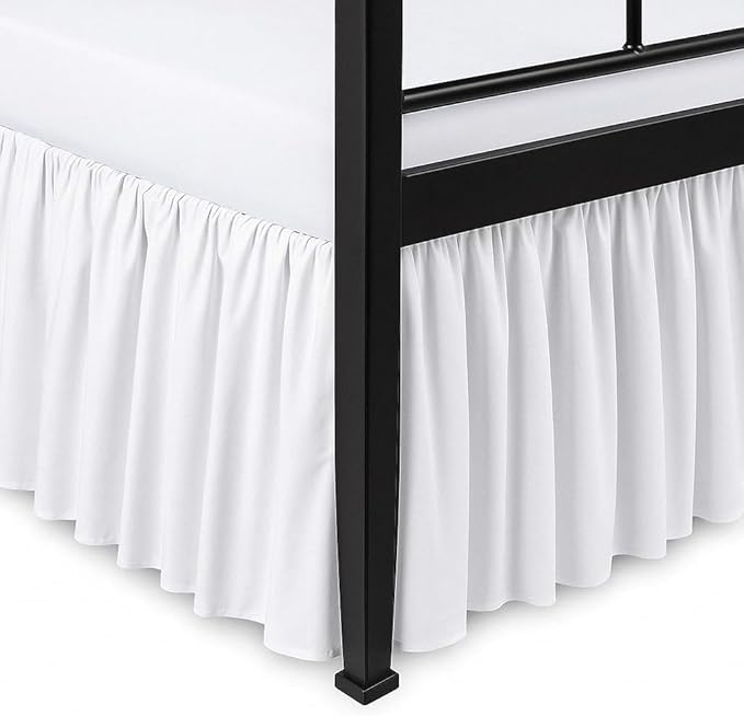 Ruffled Bed Skirt Split Corners with Platform, Tailored Fit Hotel Quality Wrinkle Free Ultra-Soft Microfiber Dust Ruffle, Upto 28 Inch Drop, Full, White