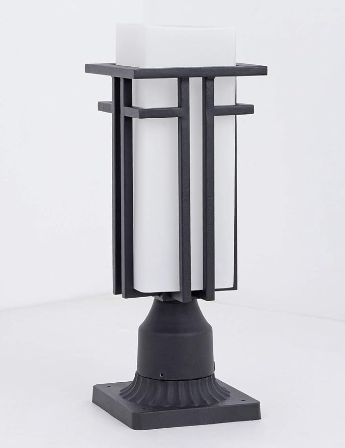 EERU Outdoor Post Lights Waterproof Metal Frame with Milk White Frosted Glass Pier Mount Outdoor Lighting Fixtures(with 3-Inch Pier Mount Base) Pillar Light Post Lantern for Garden Backyard and Porch