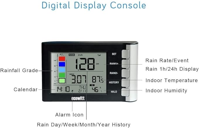 ECOWITT WH5360B Wireless Rain Gauge High Precision Digital 3-in-1 Weather Station with Indoor Thermometer and Hygrometer
