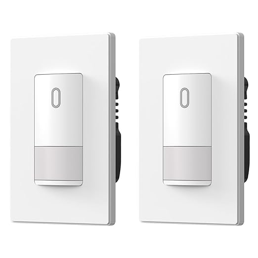 ELEGRP Matte White Single Pole Occupancy Motion Sensor Light Switch, Need Neutral Wire, 120° Sensor Coverage PIR Infrared Motion Activated, for CFL/LED/MLV/INC/HAL/Fan, UL,2 Pack