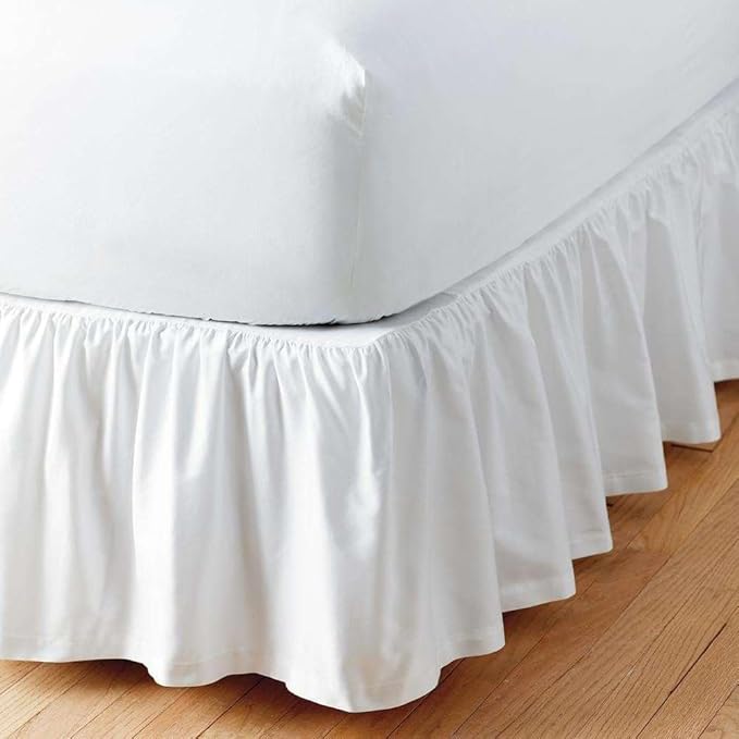 White Solid Ruffled Bed Skirt King XL-14 Inch Drop Split Corner, Microfiber Bedskirt with Platform Three Sided Coverage