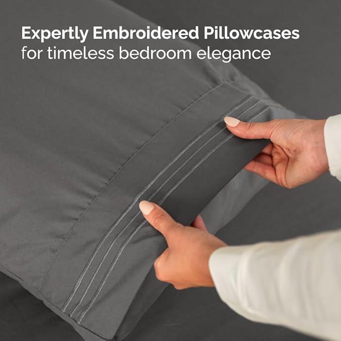 Split Head King Sheet Set – 4 Piece Flex Split Top King Sheets for Adjustable Beds - Fits 14” to 16" Mattress w/ Deep Pockets - Soft, Breathable & Cooling - Luxury Bedding and Wrinkle Free - Charcoal