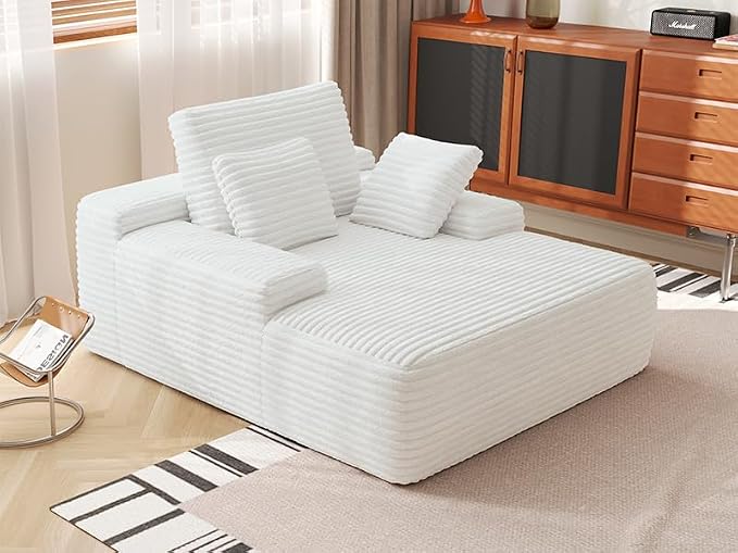 Oversized Chaise Lounge Chair Indoor, Plush Corduroy Boneless Sofa Bed - Image 9