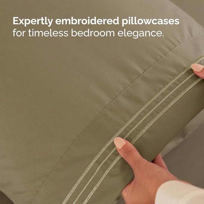 Split Head King Sheet Set – 4 Piece Flex Split Top King Sheets for Adjustable Beds - Fits 14” to 16" Mattress w/ Deep Pockets - Ultra-Soft, Breathable & Cooling - Luxury Bedding & Wrinkle Free - Khaki