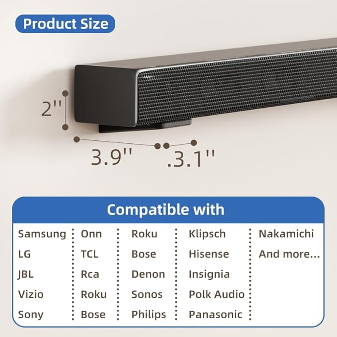 ELETIUO Universal Soundbar Mount for Samsung, Sony, LG, JBL, Bose, Vizio, Roku, Polk Audio, Heavy Duty Wall Mount Bracket Up to 180 lbs for Above or Under TV