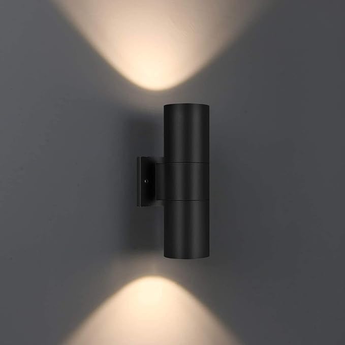 wowlite Modern Outdoor Wall Lights, Up and Down Lights Wall Mount Cylinder Sconce Matte Black, Waterproof Exterior Lights Fixture for Porch Patio Garage Front Door, Pack of 2