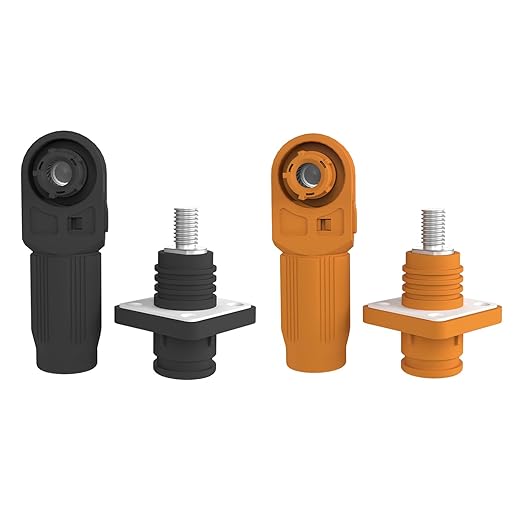 400A Battery Energy Storage Connector, 150mm² High Current Connectors IP67 Waterproof Stud Wiring Power Adapter Quick Plug Terminal Right Angle Plug and Socket (1500V Black+Orange)