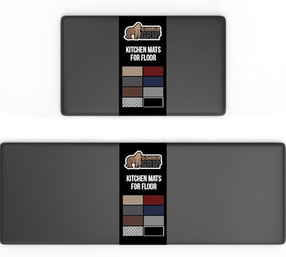 GORILLA GRIP 2 Pack Comfortable Cushioned Kitchen Mats for Floor, 17x24 + 17x48, Waterproof, Stain Resistant, 1/2 Inch Thick Soft Ergonomic Standing Desk Anti Fatigue Mat, Foam Supports Feet, Charcoal