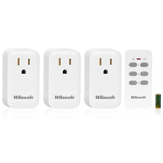 Remote Control Outlet, WILAWELS Wireless Remote Light Switch, Expandable Electrical Outlet Switch for Lamp, Light, Fan, Appliance, 100ft RF Range, FCC Listed, 1 Remote + 3 Outlets W02RC1306