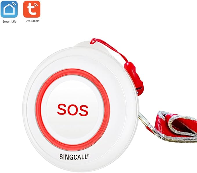 SINGCALL Caregiver Pager Panic Button Emergency Call Button for Elderly Alarm Bell Medical Alert Calling System for Seniors Waterproof Tuya Smart 1 SOS Button 1 Plugin Receiver (only 2.4GHz WiFi)