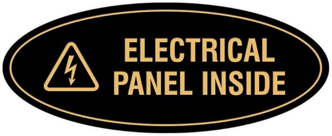 Signs ByLITA Oval Electrical Panel Inside Sign (Black/Gold) - Small 2 Pack