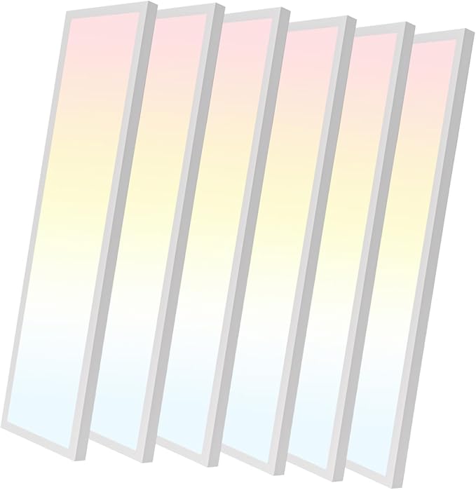 HOLDWILL 1X4 FT Led Flat Panel Light, 6 Pack 5CCT 3K/4K/4.5K/5.2K/6K Surface Mount Ceiling Light,Dimmable 5 Wattage Adjustable Edge-Lit Flush Mount or Drop Ceiling for Office,Shop and Super Market