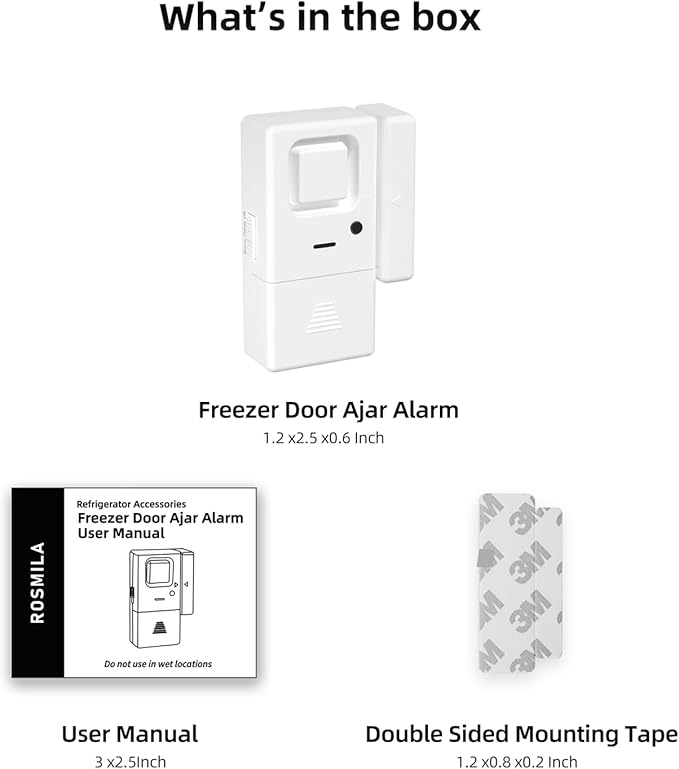 Freezer Door Alarm 1 Pack, Refrigerator Door Alarm When Left Open, Close Door Reminder, with 60/120/180/240 Seconds Delay Alert, Low/Loud 80 to 120 dB (Ivory White)