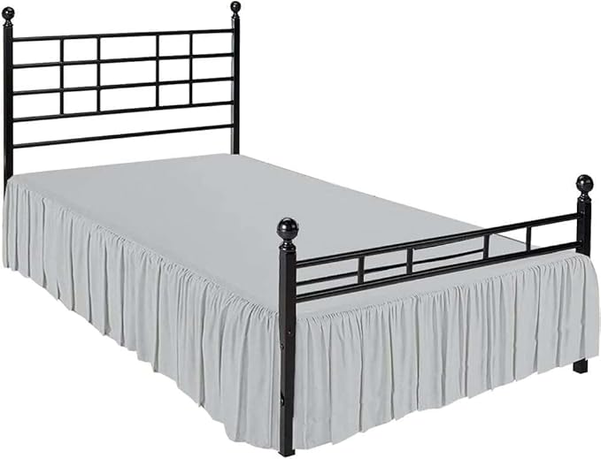 Light Grey Solid Ruffled Bed Skirt Twin XL-14 Inch Drop Split Corner, Microfiber Bedskirt with Platform Three Sided Coverage