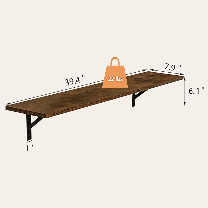 Long Wall Shelves, 39.4Inch Wooden Wall Mounted Shelves, Easy Assembly - Image 3