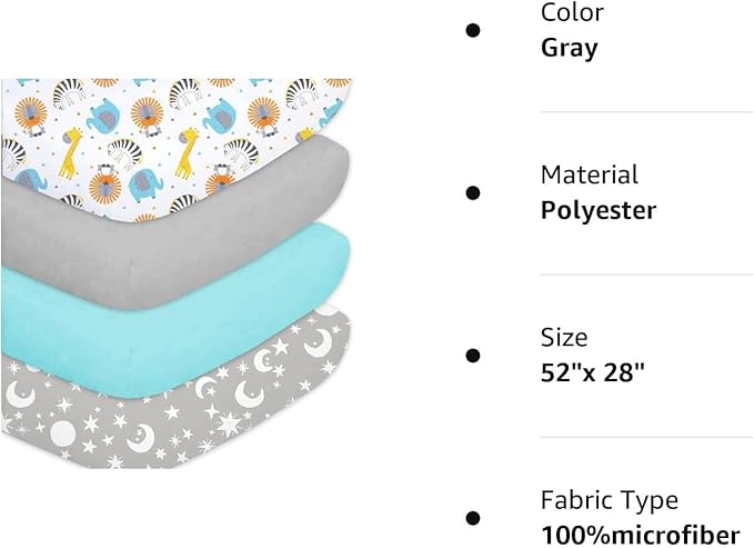 Bimocosy Crib Sheets 4 Pack, Baby Crib Sheets Fitted for Boys and Girls Breathable & Snug Fit, Soft Toddler Bed Sheets for Standard Crib Mattress Nursery Daycare Essentials, Starry Safari