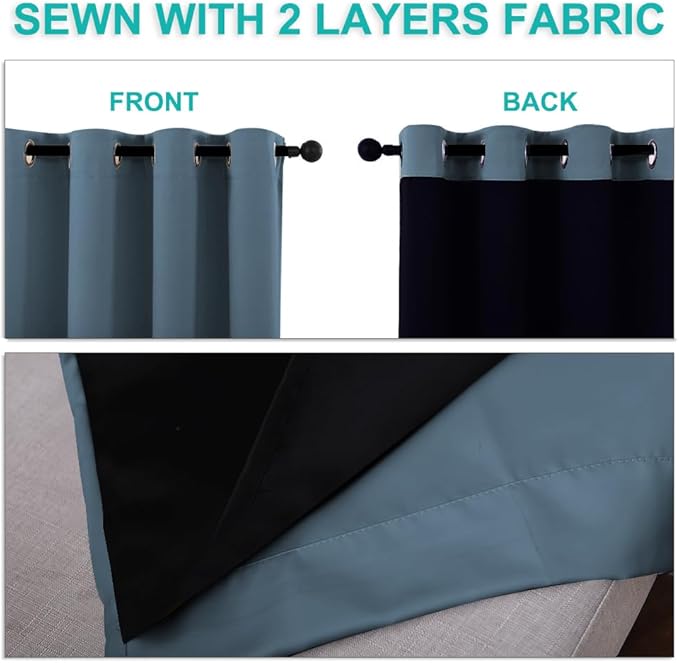 NICETOWN 100% Blackout Curtains 45 inches Long, Smoky Blue, 1 Pair, 42 inches - Image 5