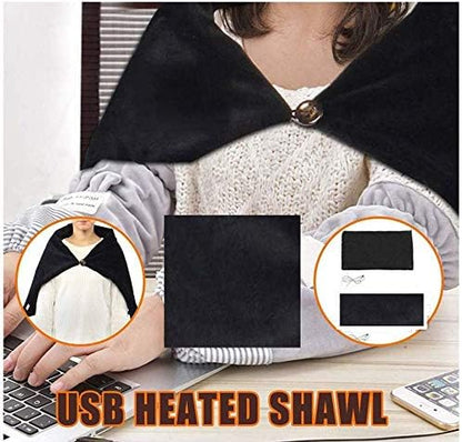 USB Heated Blanket/Shawl/Throws, 35"X23" Flannel Heating Cushion Pad Blanket for All Occasions Including Outdoor - 3 Heat Settings and 3-Hour Auto-Off (Dark Black)