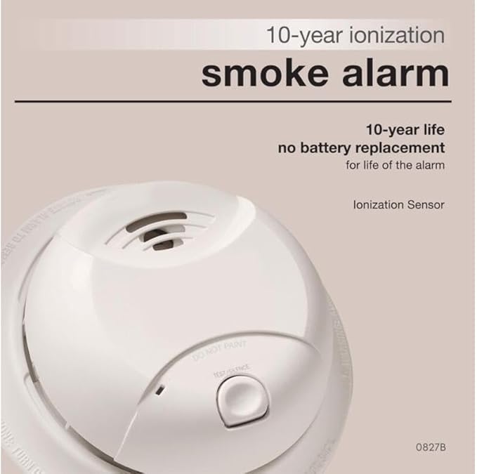 First Alert 0827B Ionization Smoke Alarm with 10-Year Sealed Tamper-Proof Battery , White , Pack of 1