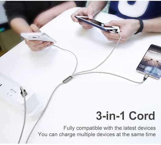 Multi USB Charging Cable 3A, (2Pack 6.6FT)3 in 1 Fast Charger Cord Connector with Dual Phone/Type C/Micro USB Port Adapter, Compatible with Tablets Phone 12 11 Pro 8 7 6 Samsung Galaxy(Charging Only)