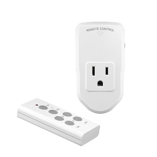 BN-LINK Wireless Remote Control Outlet Electrical Switch for Lights, Fans, Christmas Lights, Small Appliance, 100ft Long Range White 10A/1200W, 1 Remote + 1 Outlet, ETL & FCC Certified