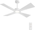 WINGBO 54" Wet Rated Outdoor Ceiling Fan with Lights, 4 ABS Plastic Blades, Reversible DC Motor, 6-Speed Remote Control, 3 CCT, Waterproof Ceiling Fan for Patio Porch Gazebo Garage, Gloss White