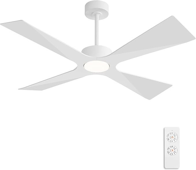 WINGBO 64" Wet Rated Outdoor Ceiling Fan with Lights, 4 ABS Plastic Blades, Reversible DC Motor, 6-Speed Remote Control, 3 CCT, Waterproof Ceiling Fan for Patio Porch Gazebo Garage, Gloss White