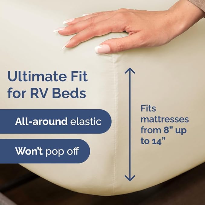 RV Short Queen Sheet Set 60 X 75 - 4 Piece RV Short Queen Bed Sheets - Soft, Breathable & Cooling - Designed for Bunks, Trailers & Camper - Fits 8” to 12" Mattress - Hotel Luxury Bedding - Wheat