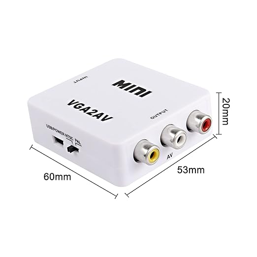 XMSJSIY VGA to AV RCA Composite Converter Adapter Box with USB Power Cable HD 1080P Audio Video Converter PC to TV Set Top Box