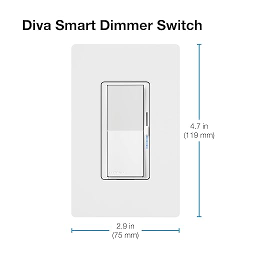 Lutron Diva Smart Dimmer Light Switch with Wallplate for Caseta Lighting (Lutron Smart Hub Required), for LED Lights, 150W, Single-Pole/3-Way, No Neutral, White (DVRFW-6L-WH-A)