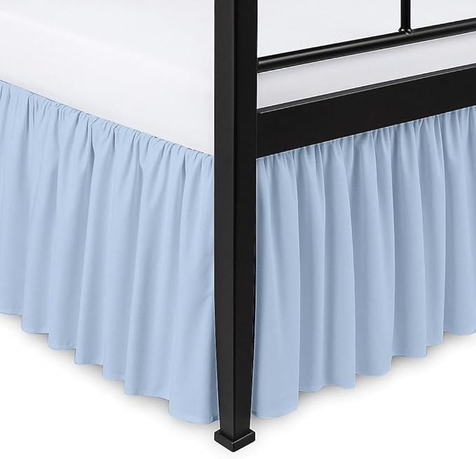 Ruffled Bed Skirt Split Corners with Platform, Tailored Fit Hotel Quality Wrinkle Free Ultra-Soft Microfiber Dust Ruffle, Upto 24 Inch Drop, Twin, Sky Blue