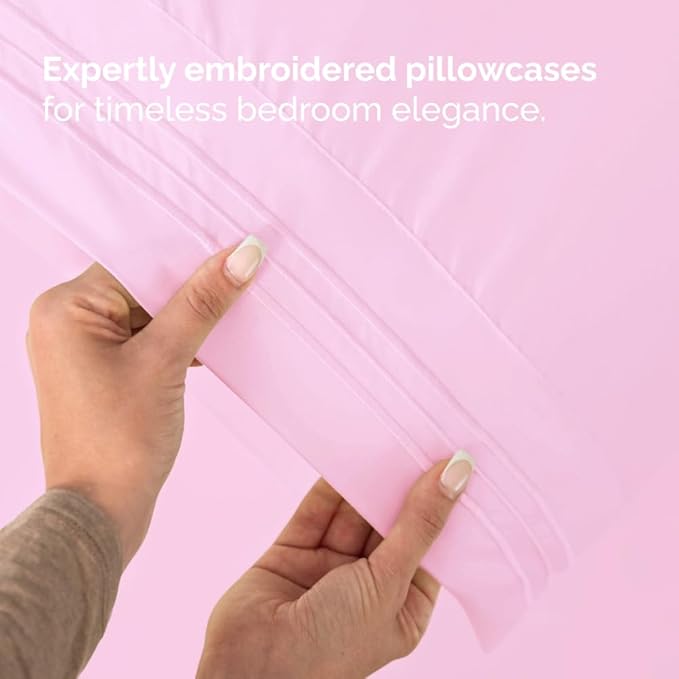 Full XL Bed Sheet Set - 4 Piece Extra Long Extended Full XL Sheets - Soft, Breathable & Cooling - Fits 8" to 16" Mattress w/ Deep Pockets - 54" x 80" - Easy-Fit, Wrinkle & Fade Resistant - Light Pink
