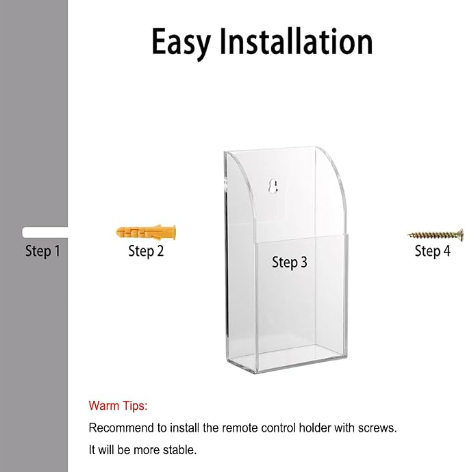 Hipiwe Wall Mount Remote Control Holder Clear Acrylic Media Organizer Box | - Image 3