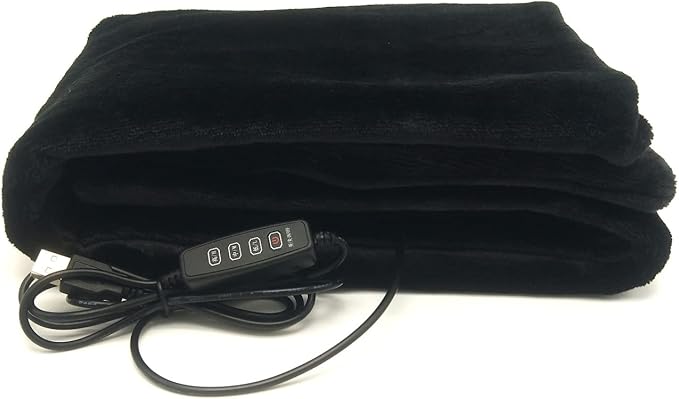 USB Heated Blanket/Shawl/Throws, 35"X23" Flannel Heating Cushion Pad Blanket for All Occasions Including Outdoor - 3 Heat Settings and 3-Hour Auto-Off (Dark Black)