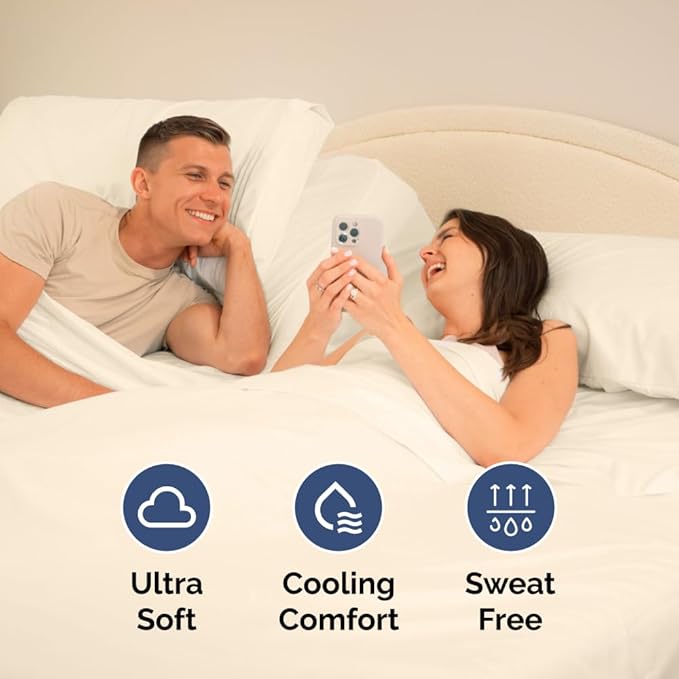 Split Head King Sheet Set – 4 Piece Flex Split Top King Sheets for Adjustable Beds - Fits 14” to 16" Mattress w/ Deep Pockets - Soft, Breathable & Cooling - Luxury Bedding and Wrinkle Free - Off White