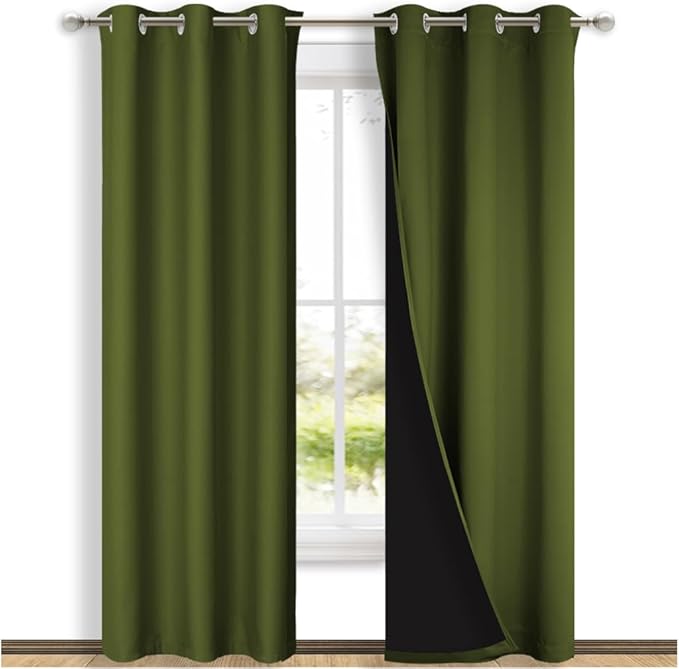 NICETOWN Olive Green Full Shade Curtain Panels, Olive Green, Pair of Thermal by NICETOWN