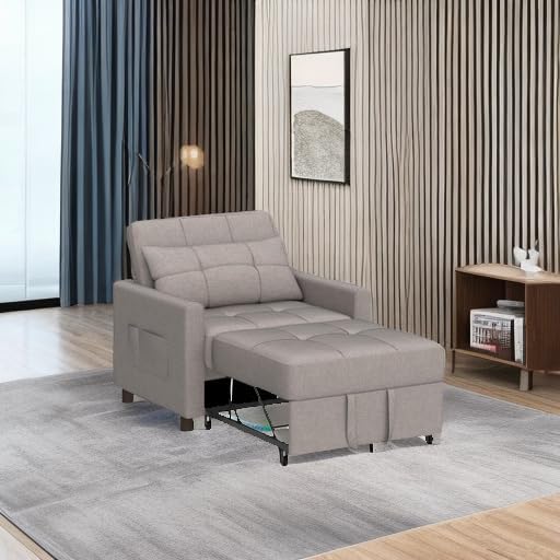 Aiho Convertible Sleeper Chair 3-in-1 Sofa Bed, Light Gray | Adjustable Backrest - Image 5