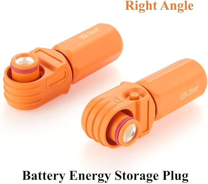 IP67 Waterproof 25mm² 120A High Voltage High Current Battery Energy Storage Connector Right Angle Single Core Plug,1PC (Orange, 120A)