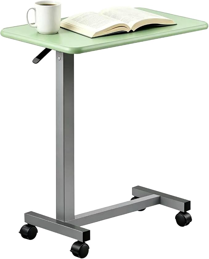 Adjustable Overbed Table with Wheels, Pneumatic Height Lift Rolling Bedside by Unknown