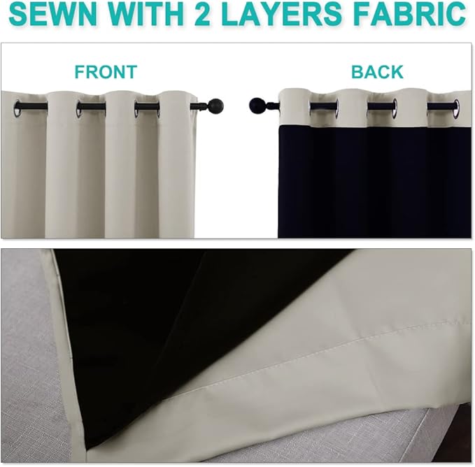 NICETOWN Natural 100% Blackout Lined Curtains, 2 Thick Layers Narrow Wide - Image 5