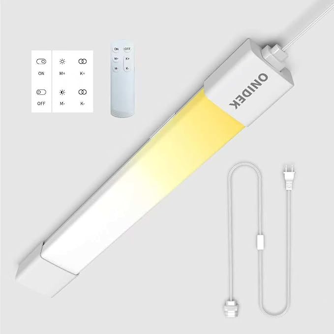 ONIDEK Under Cabinet Lights with Plug. 2700K-6500K Dimming and Color. with Wireless Control Panel and Remote Control.36W 3600LM for Garage, Kitchen, Bathroom, Closet, Office (45 inch)