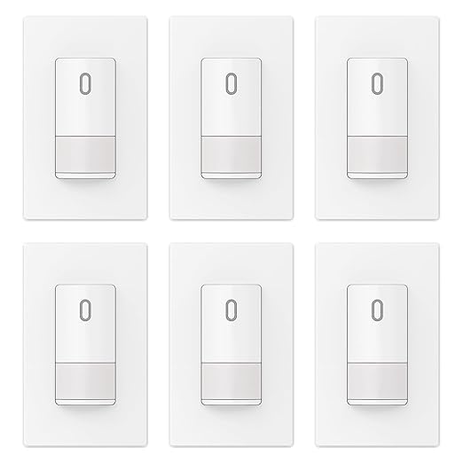 ELEGRP Matte White Single Pole Occupancy Motion Sensor Light Switch, Need Neutral Wire, 120° Sensor Coverage PIR Infrared Motion Activated, for CFL/LED/MLV/INC/HAL/Fan, UL, 6 Pack