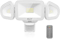 CLY 42W LED Security Lights Motion Sensor Light, 3600LM 5000K, IP66 Waterproof Outdoor Flood Lights, Adjustable Brightness 3 Head Floodlight Remote Control 4 Modes for Garage Yard Eave -White