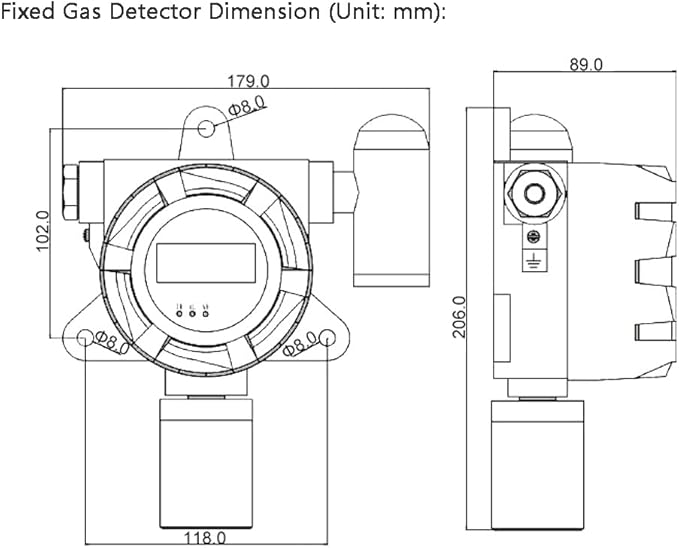 ATO Fixed Carbon Monoxide Gas Detector, 4-20mA Signal Output, CO Gas Leak Detector 0 to 100/500/1000 ppm, with Sound and Light Alarm (0-100ppm, 2NO+2NC)