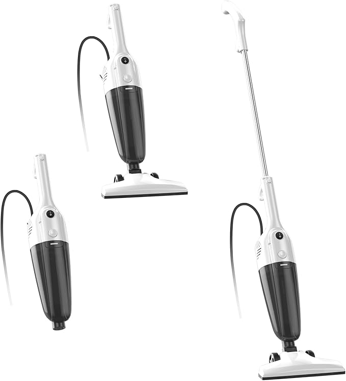 FUNCCUBE Stick Vacuum Cleaner, Corded 2-in-1 Lightweight Vacuum with Powerful Suction, Washable HEPA Filter, Handheld & Upright for Pet Hair, Carpet, Hardwood Floor & Home Cleaning – White MC607C