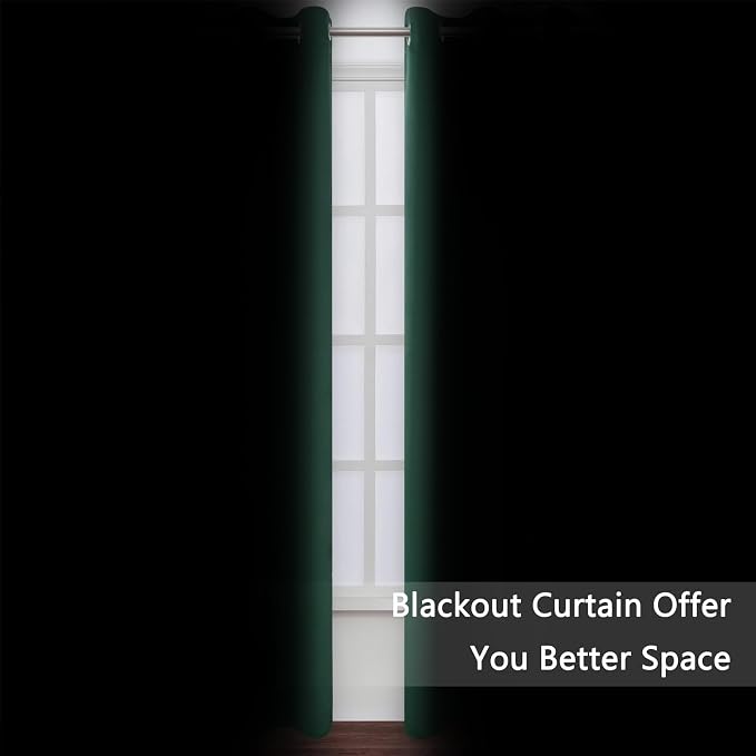 Blackout Curtains 52 x 90 Inch Long Dark Green Curtains Set of 2 Panels Room - Image 3