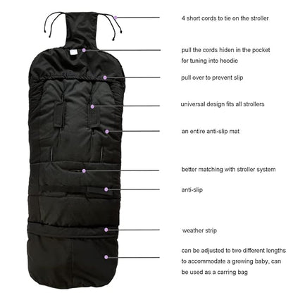 0-5T Length Ajustable Waterproof Stroller Winter Cover for All Stroller, XL Stroller Bunting Bag, Outdoor Tour Winter Stroller Sleeping Bag Infant to Toddler to Pre School