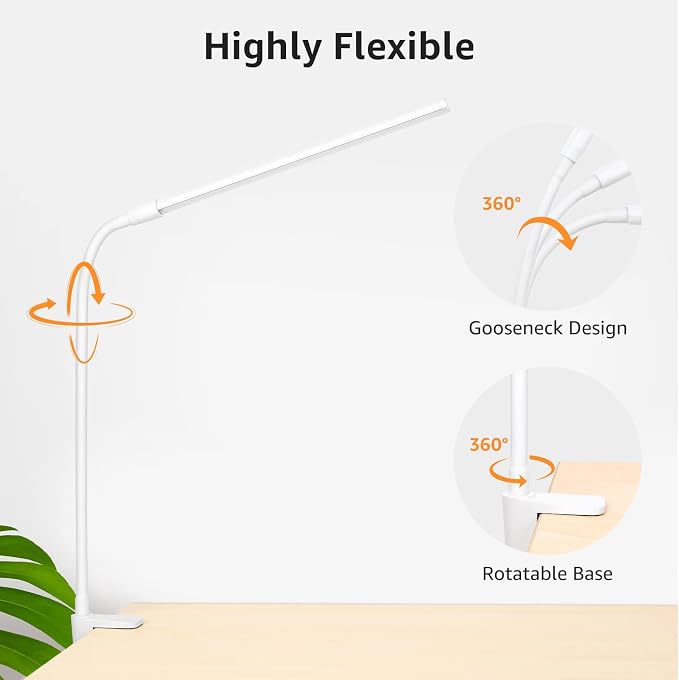 Lepro Small Desk Lamp with Clamp, LED Reading Lamps, Dimmable USB Clip on Desk - Image 7